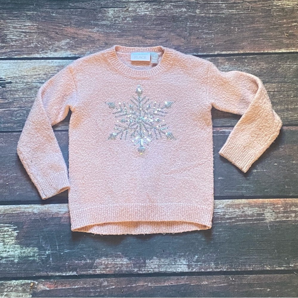 Children’s Place Pink Sweater With A Silver Sequin Snowflake Size 4T